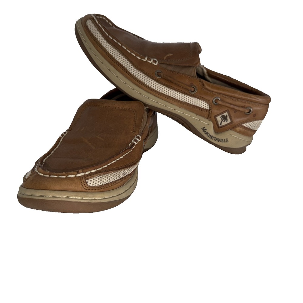 Margaritaville Slip On Loafers Boat Shoes Brown Mens Size 9 Unisex Florida Map